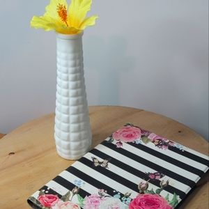 Mid Century Vintage EO Brody Milk Glass Bud Vase with Raised Waffle Pattern